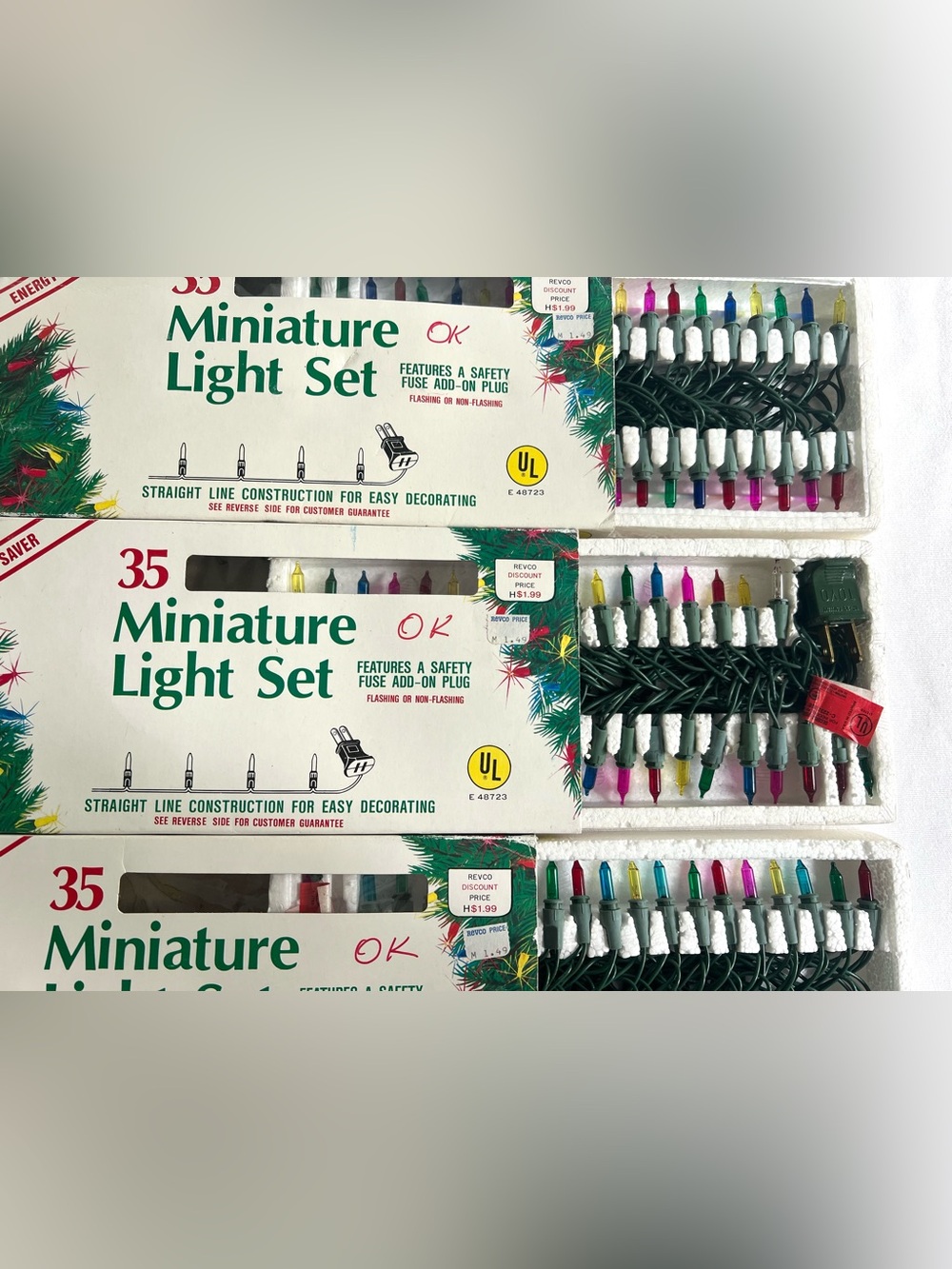 UL 35 Miniature Light Set Lot Of 3 Multi Color Vintage Christmas Energy Saver